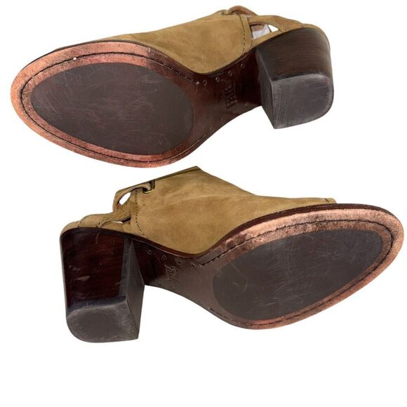 Frye Dani Shield Booties Open Toe Olive Green 8M Sling Back - Picture 6 of 9